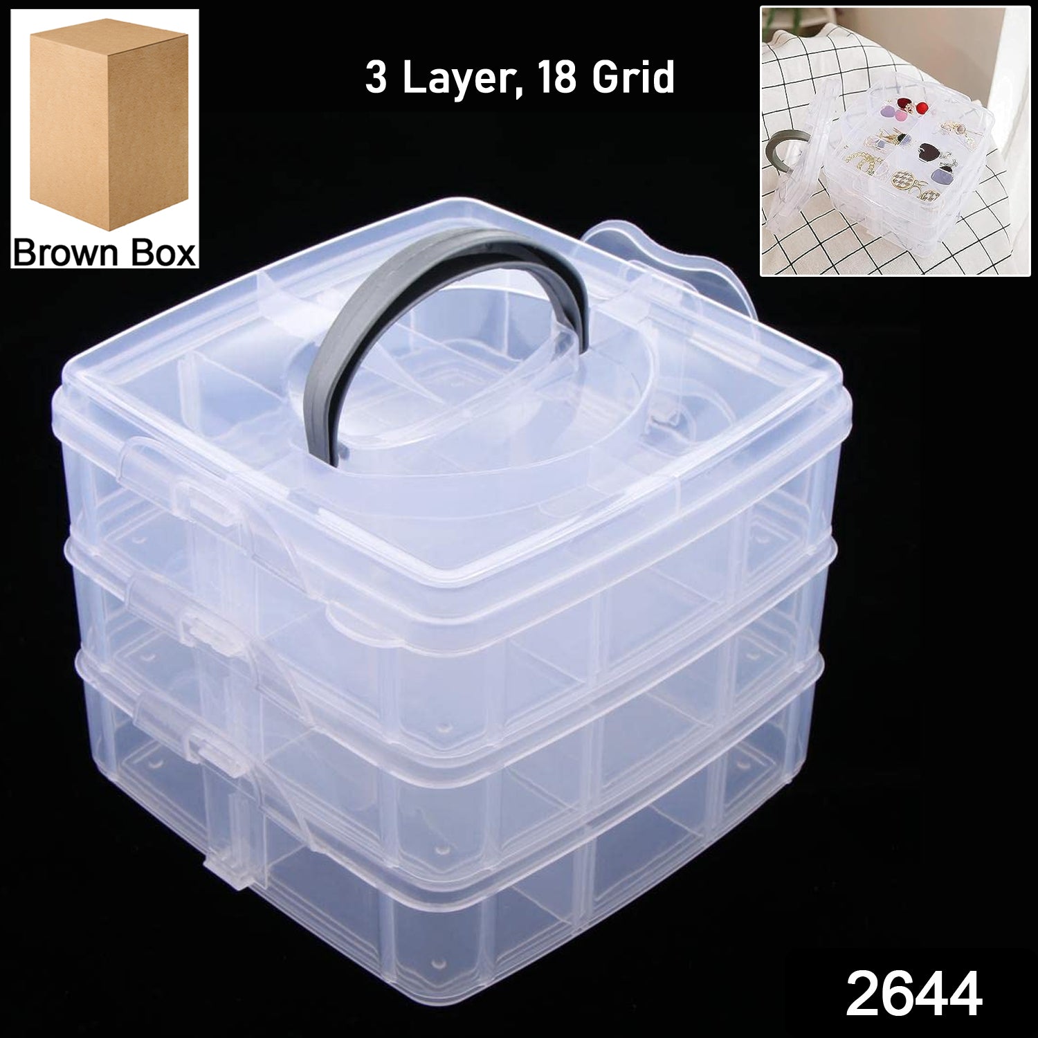 2644 3-tier 18 Sections Transparent Stackable Adjustable Compartment Slot Plastic Craft Storage Box 2644 3-tier 18 Sections Transparent Stackable Adjustable Compartment Slot Plastic Craft Storage Box